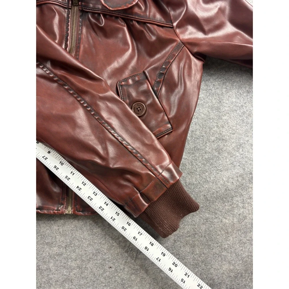 VTG Beverly Hills Polo Club Women L SEE Faux Leather Bomber Jacket 90s Biker Y2K - Picture 7 of 10